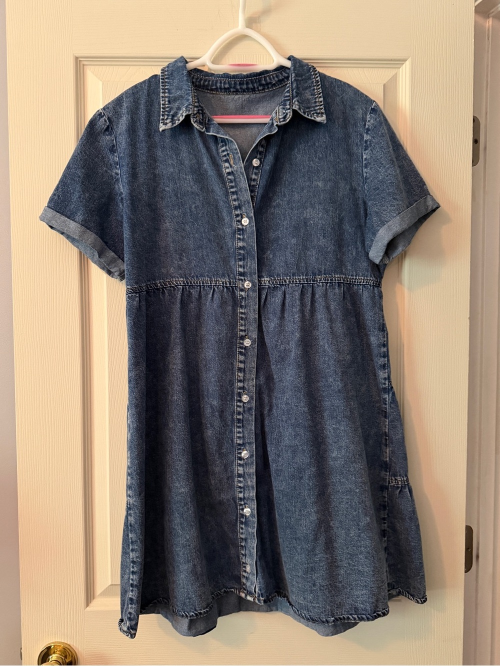Denim Button-Front Dress - Blue
